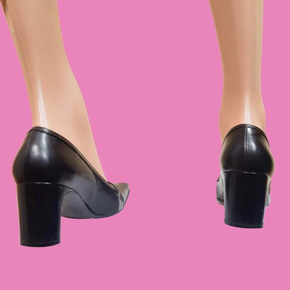 Vintage 90s Bisou Bisou Heels Black Leather Mary Jane Square Toe Shoes US 7 - Picture 5 of 12